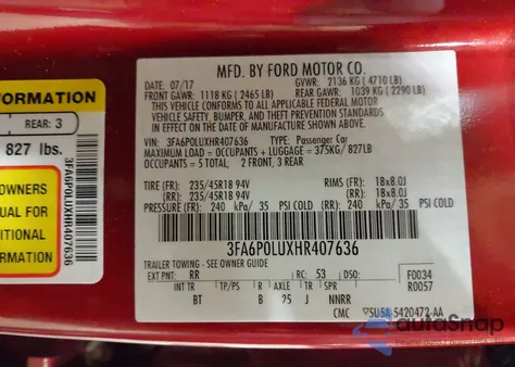 2017 Ford Fusion Hybrid Se from USA, damaged, VIN 3FA6P0LUXHR407636